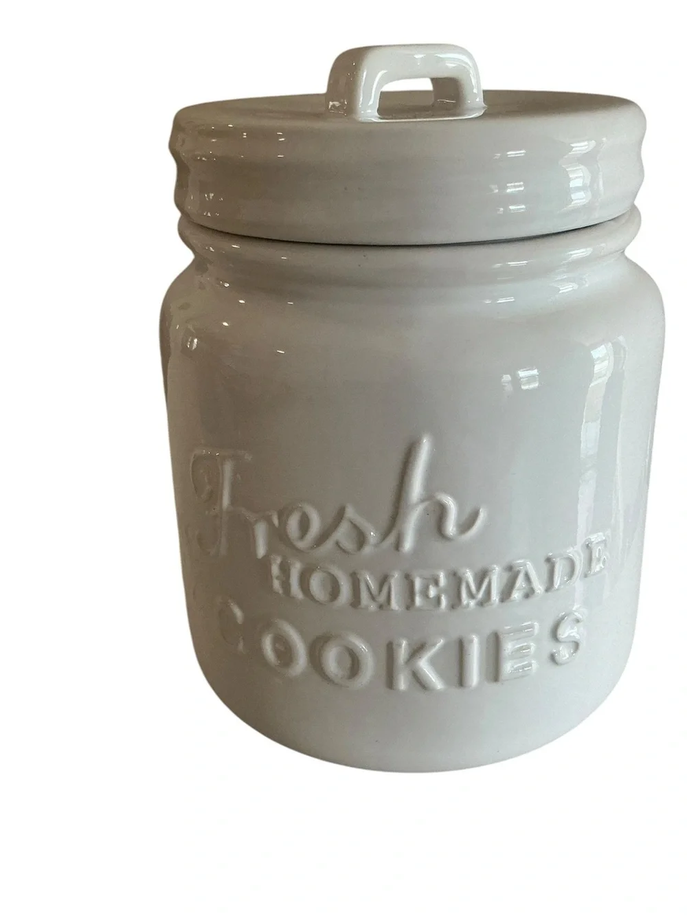 Crate & barrel “Fresh homemade cookies” canister cookie jar with lid